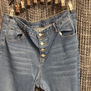 SHEIN High Rise Blue Button-Up Jeans